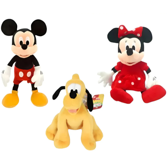 3 Pelucias Pluto Mickey E Minnie Vermelha Amarelo
