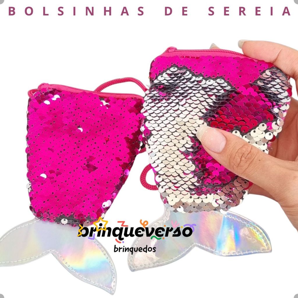 Bolsinha Sereia Lantejoula Mágica bicolor com Brilho 15cm | Lembrancinha Infantil Festa Tema Sereia.