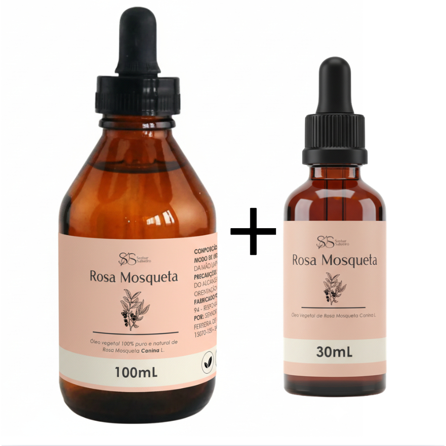 Kit Óleo Rosa Mosqueta 30 mL + 100 mL Refil Produto Original Puro de Uso Cosméticos
