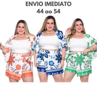 Conjunto Kimono Short Saia Plus Size e Kimono Duas Peças Moda Praia Quimono Estampado e Liso Azul Verde Laranja G1 G2 G3 em Oferta na Shopee