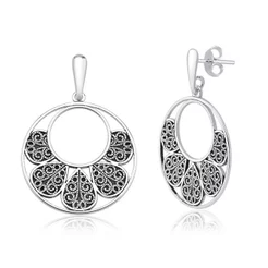 Brinco Feminino de Prata 925 Flores Vazadas e Trabalhadas