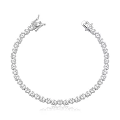 Pulseira Feminina de Prata 925 Corações Detalhado e Cravejados