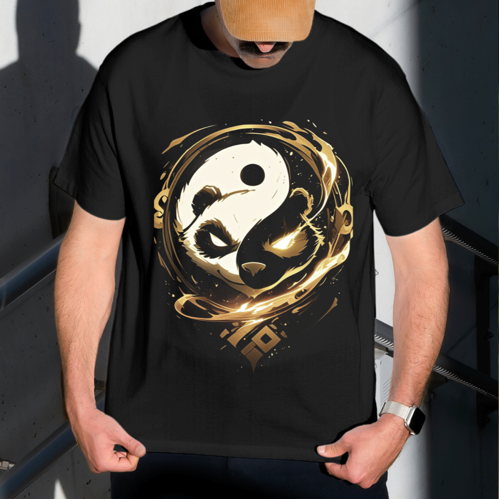 Camiseta Masculina Estampa Panda Dourado 100% Algodão Estilo Conforto Diário Do Tamanho P ao GG