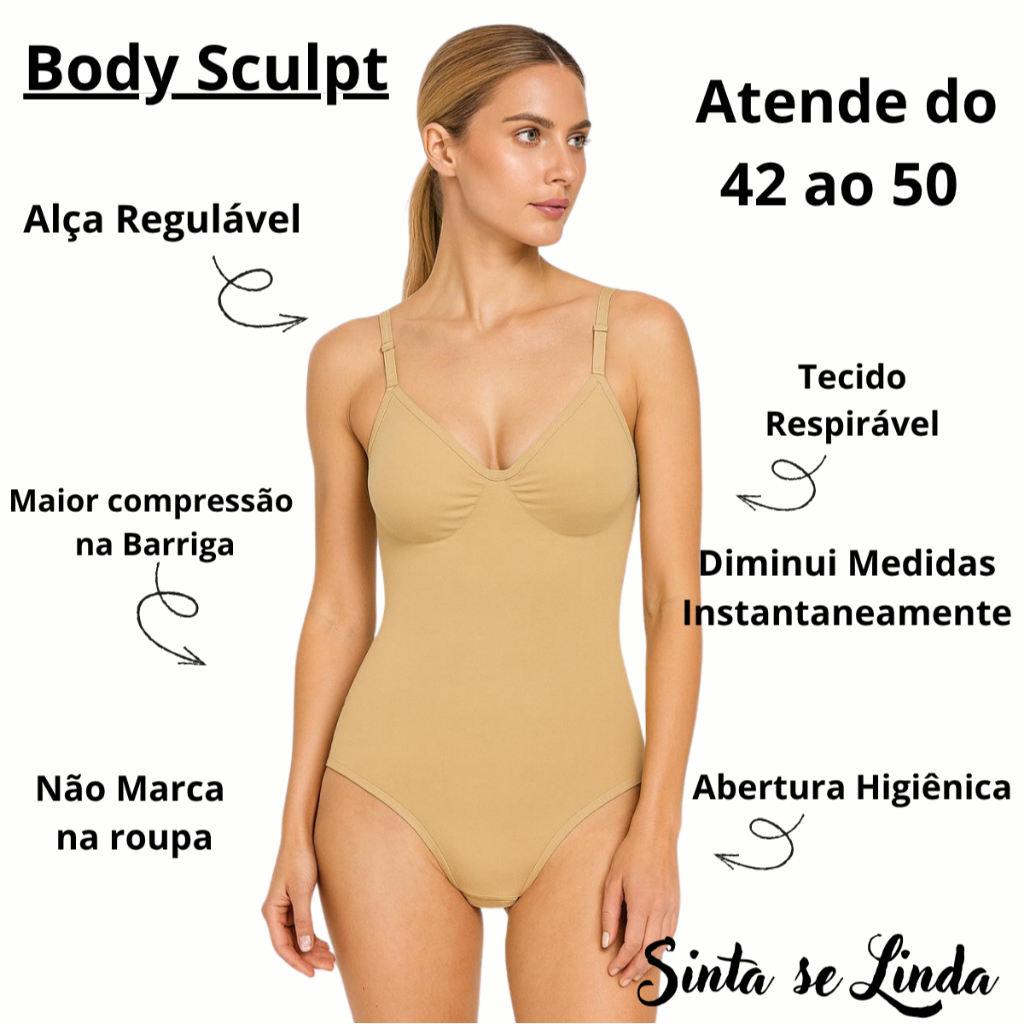 Body Sculpt Confortável e Modelador Alça Regulável e Abertura Higiênica em Oferta na Shopee