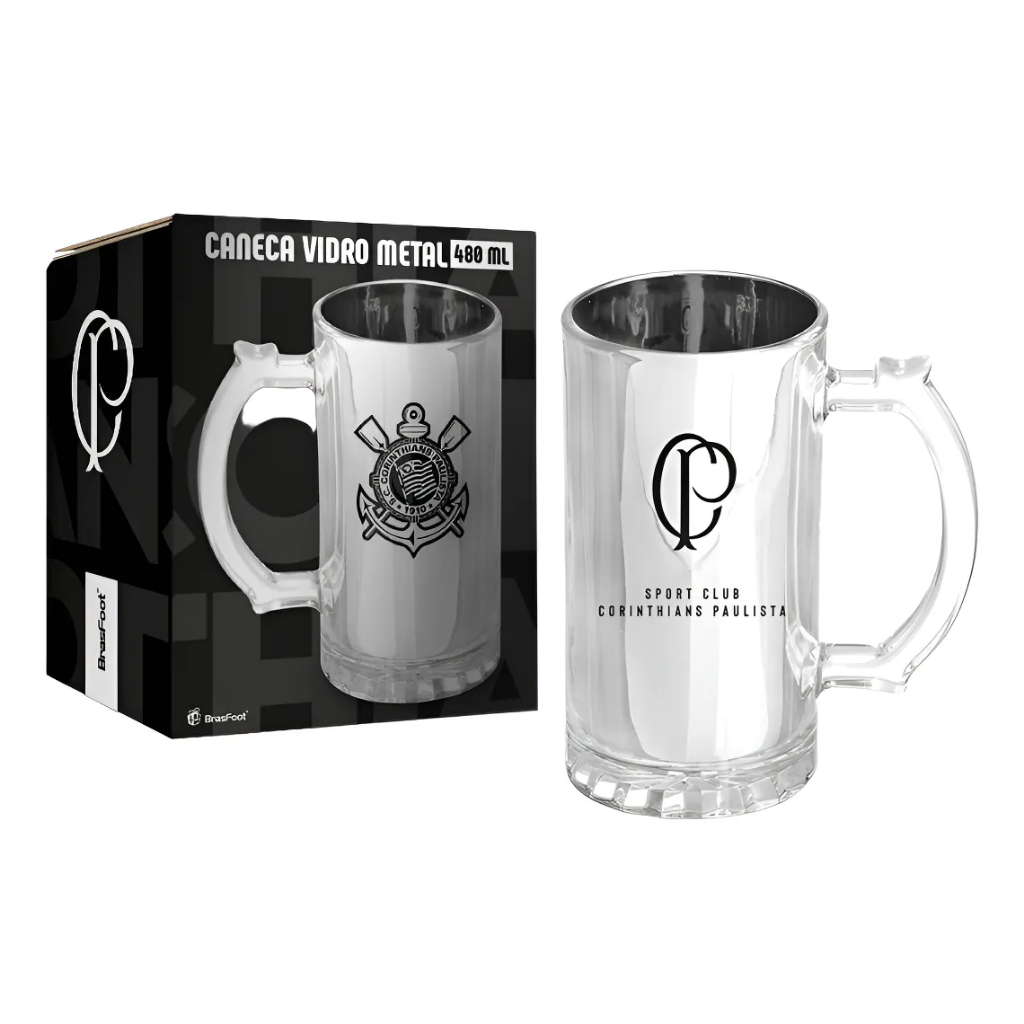 CANECA VIDRO METALIC TIMES - CORINTHIANS em Oferta na Shopee