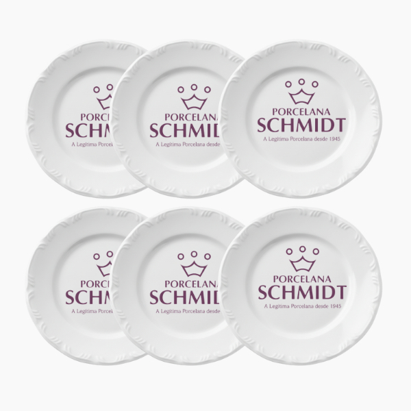 Jogo Pratos de Sobremesa Conjunto com 6 Porcelanas Schmidt 19cm Modelo Pomerode