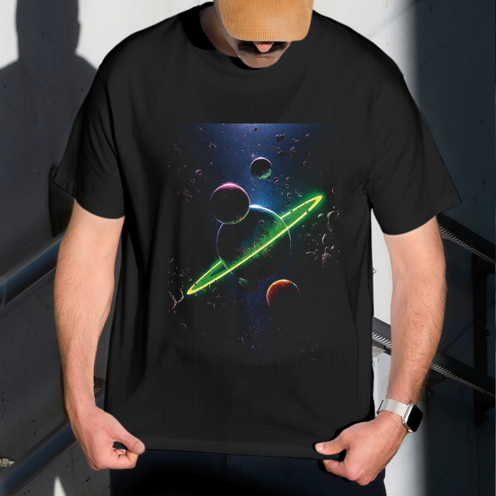 Camiseta Masculina Estampa Saturno Verde 100% Algodão Estilo Conforto Diário Do Tamanho P ao GG