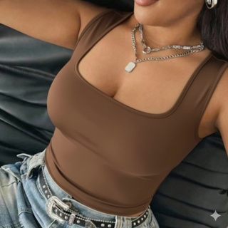 Blusa Regata Feminina Suplex Forro Duplo Busto Decote Quadrado Alça Larga P063 em Oferta na Shopee