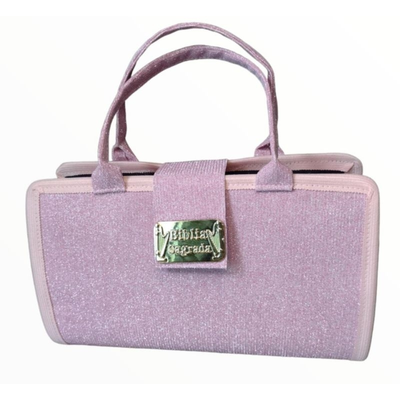 Capa para Bíblia com Botão Magnético De Luxo Cor Rosa Glitter - Proteção para Bíblia Sagrada - Número 11