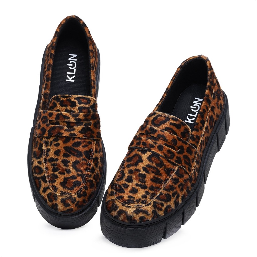 Sapato Mocassim Feminino, Estampa Onça Impressão  Felina - Moderno Tratorado Confortável Tamanhos estras 41 e 42