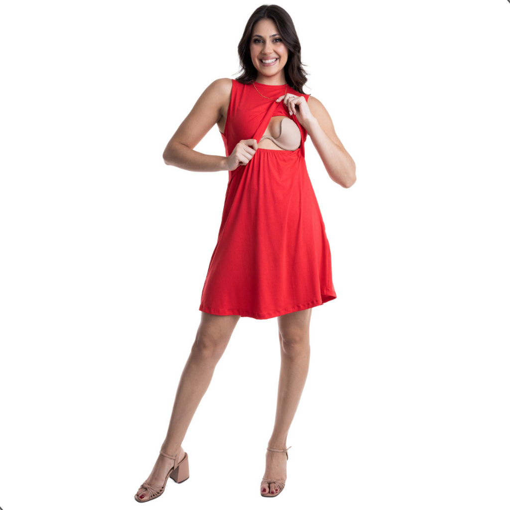 Vestido Amamentação Cores Premium Regata Roupa Gestante Gravidez