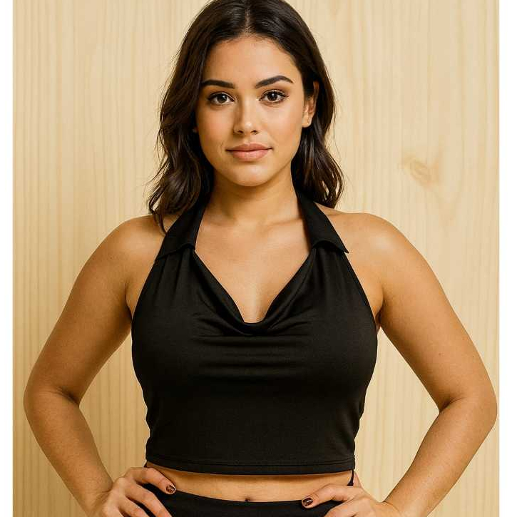Cropped gola alta em malha Suplex com costas nua, blusinha cropped feminina sem costa nua.