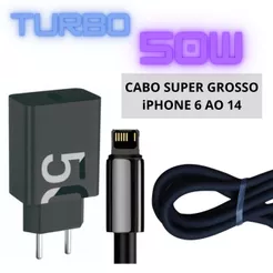 Carregador 50w Fonte Turbo + Cabo Super Grosso P/iPhone X Xr 11 12 13 14
