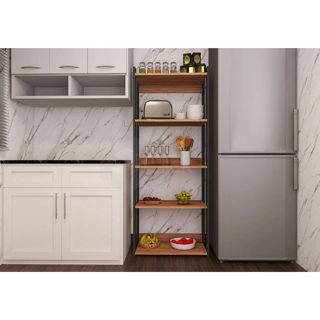 Kit Mesa Industrial C/ Estante Organizadora Madeira