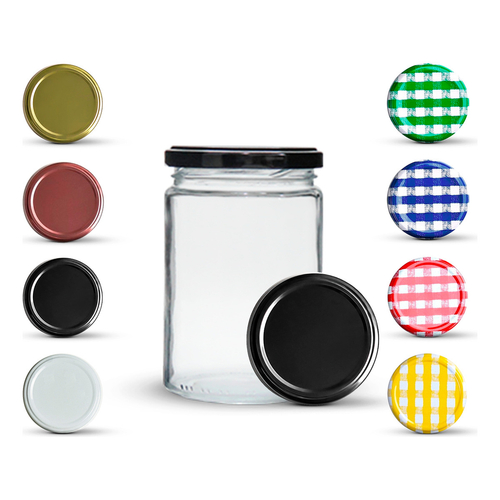 5 Potes Vidro 360Ml Boca Larga Tampa Metal Salada, Doces, Compota, Mel, Geleia, Porta Cotonetes