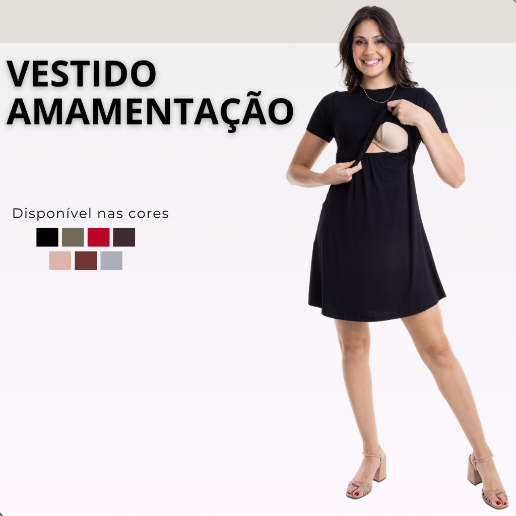 Vestido Amamentação Viscolycra Premium Gestante Gravidez Amamentar Maternidade Casual em Oferta na Shopee