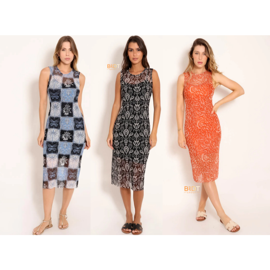 Vestido Regata Midi Tule Gola Careca C/ Forro Solto em Oferta na Shopee