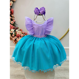 Vestido Infantil Ariel Sereia Lilás Festa Luxo Brilho em Oferta na Shopee