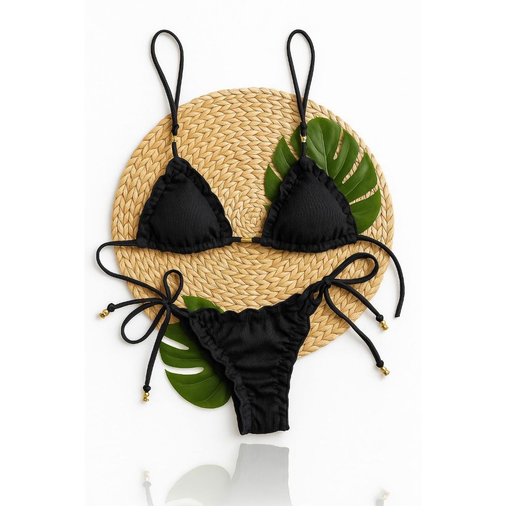 Conjunto Biquini Feminino Cortininha Ripple Empina Bumbum Amarração Lateral Verão Praia Piscina 2026 em Oferta na Shopee