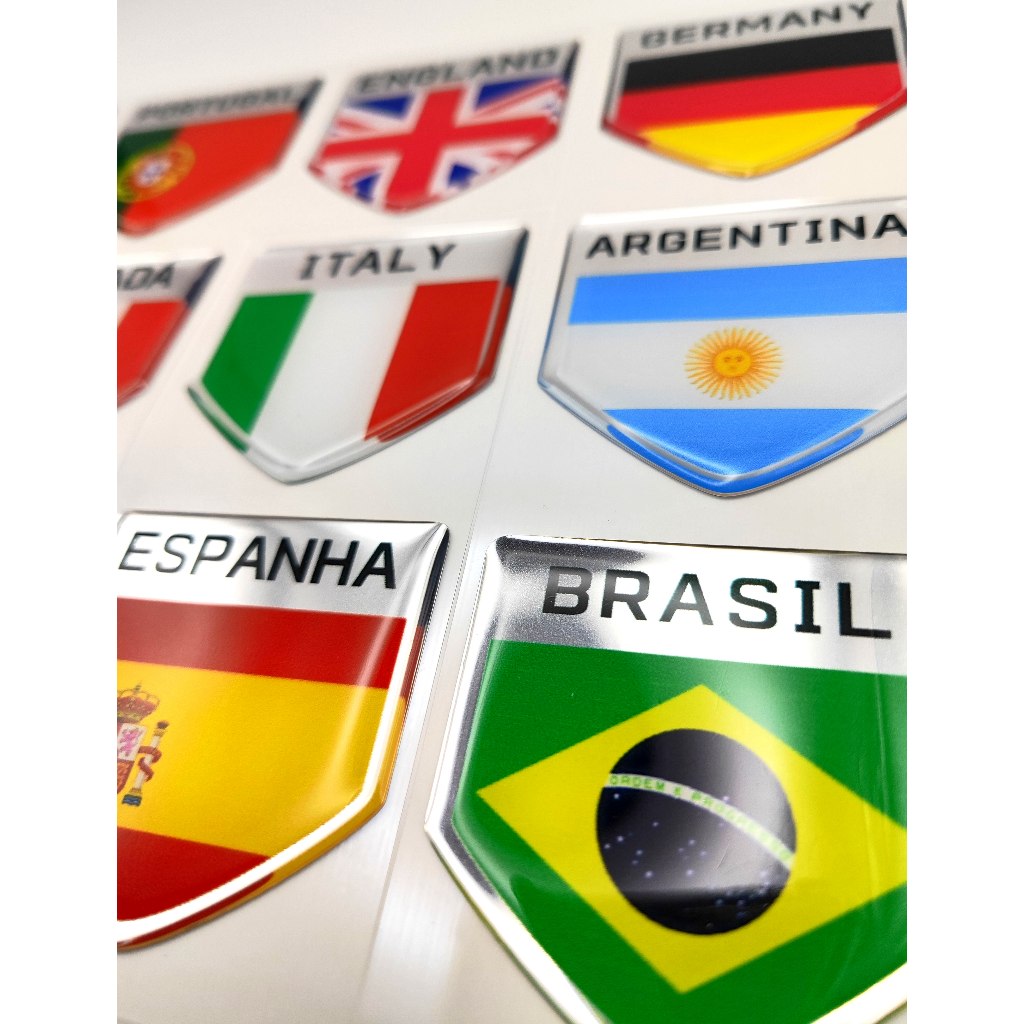 Adesivo Resinado Escudo Países para Carro Moto Notebook - Tamanho 5x5 cm