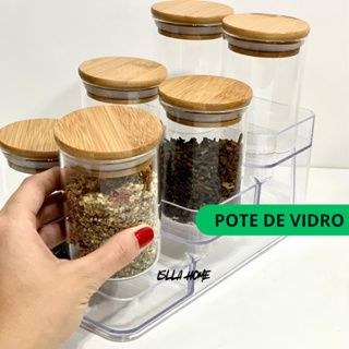 Kit Potes de Vidro 200ml para Temperos com Tampa de Bambu Organização Cozinha em Oferta na Shopee
