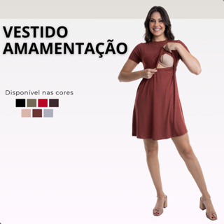 Vestido Amamentação Manga Curta Gestante Gravidez Prático Amamentar em Oferta na Shopee