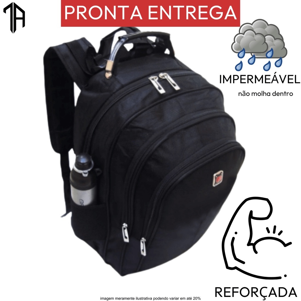 Mochila Bolsa Viagem Trabalho Escola Faculdade Universidade Feminino e Masculino Cor Preta