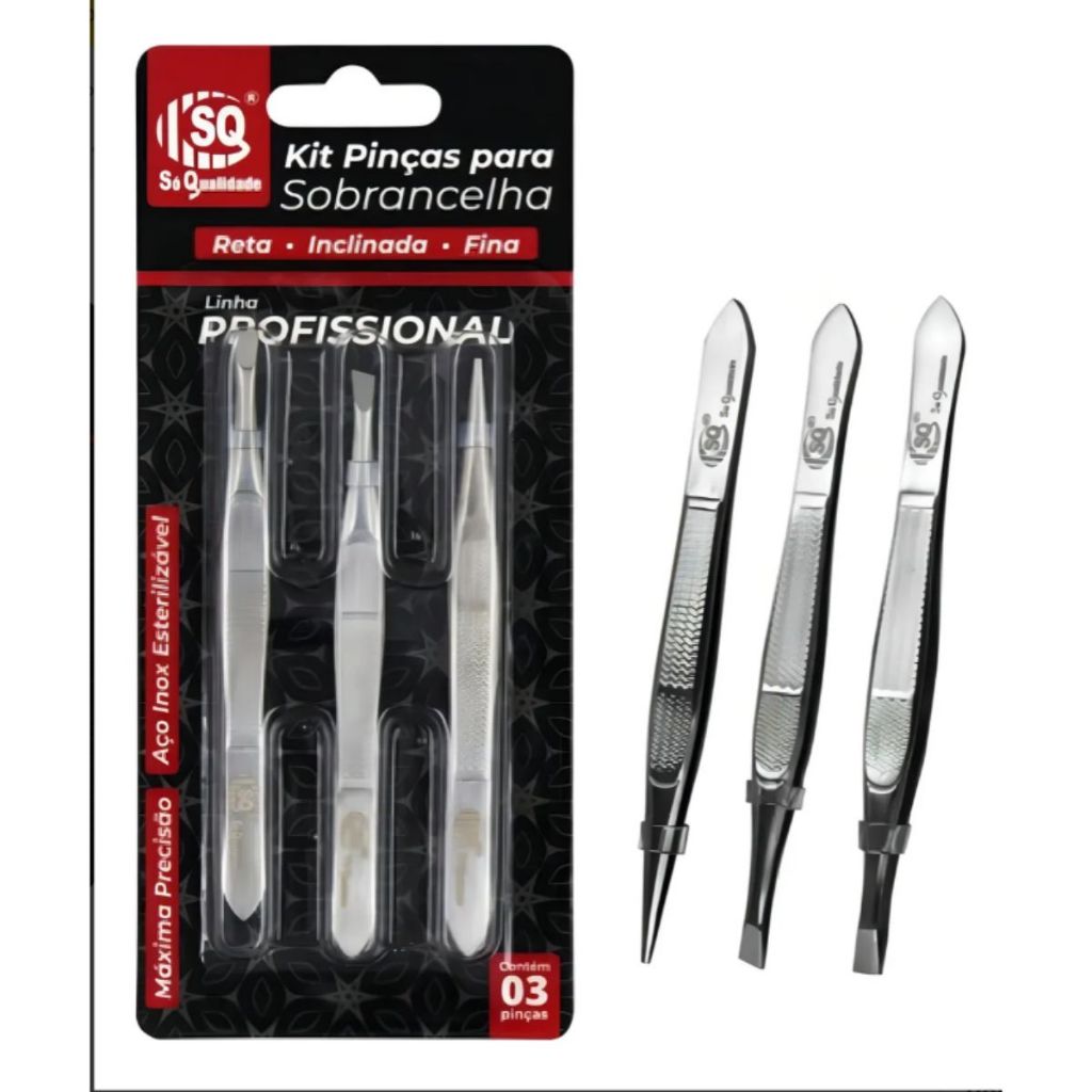 Kit 3 Pinça Sobrancelha Aço Inoxidável Alongamento De Cílios Promoção 3x1 em Oferta na Shopee