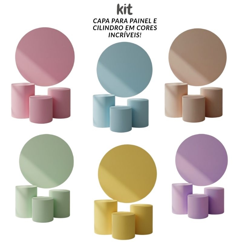 Kit Capa Painel Redondo 150 CM + Trio de Capas para cilindros Festas Aniversario Tema CORES LISAS em Oferta na Shopee