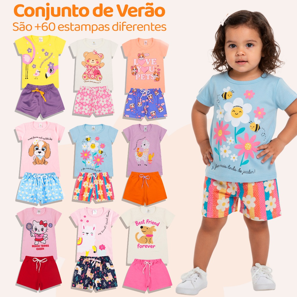 Kit Sortido 2, 6 ou 10 Peças de Roupas Bebe Menina Conjunto Verão Infantil Feminino Algodão Conjunto de Calor Florzinha