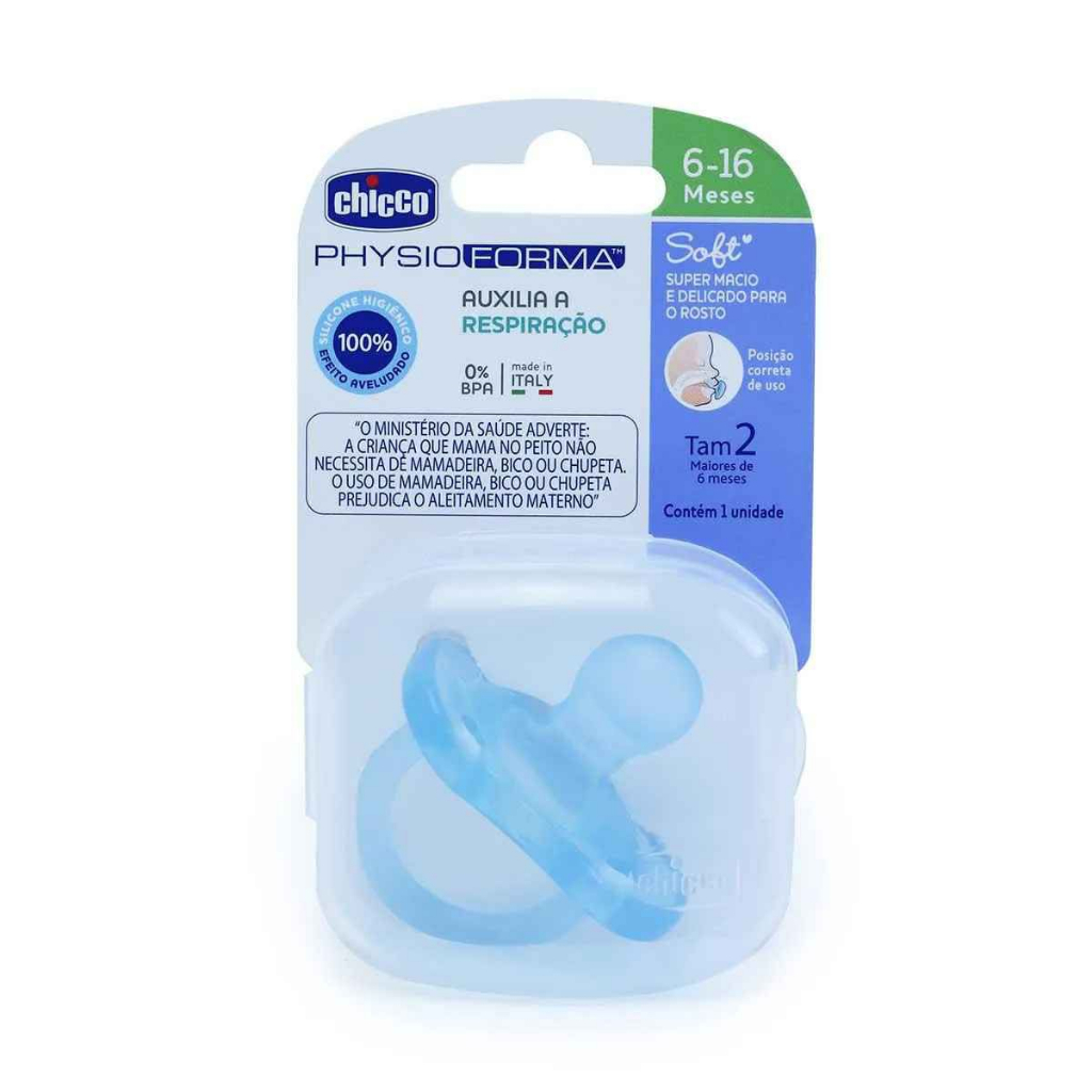Chupeta Physio Forma Soft Silicone Chicco 06-16 Transparente Azul Rosa