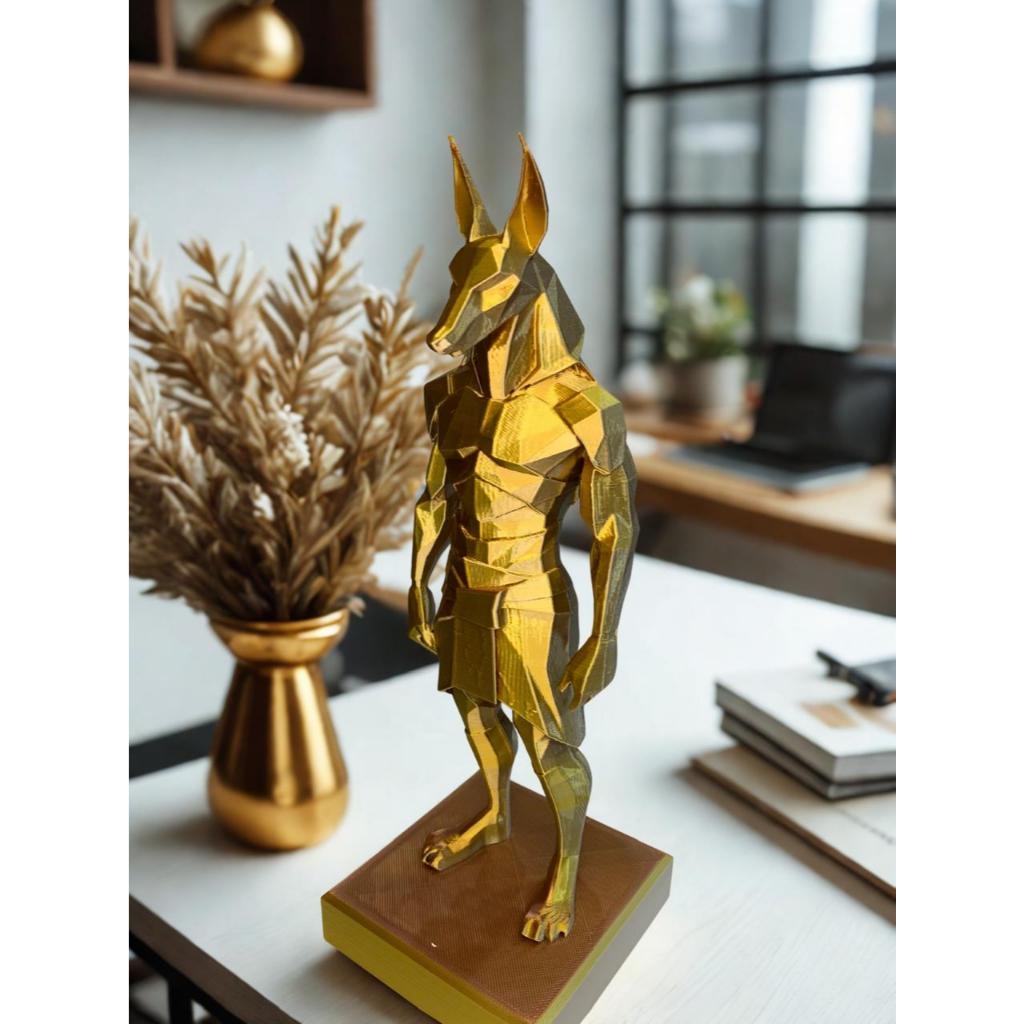 Escultura Deus Egípcio Anubis  Dourado e bronze 26  cm em Resina