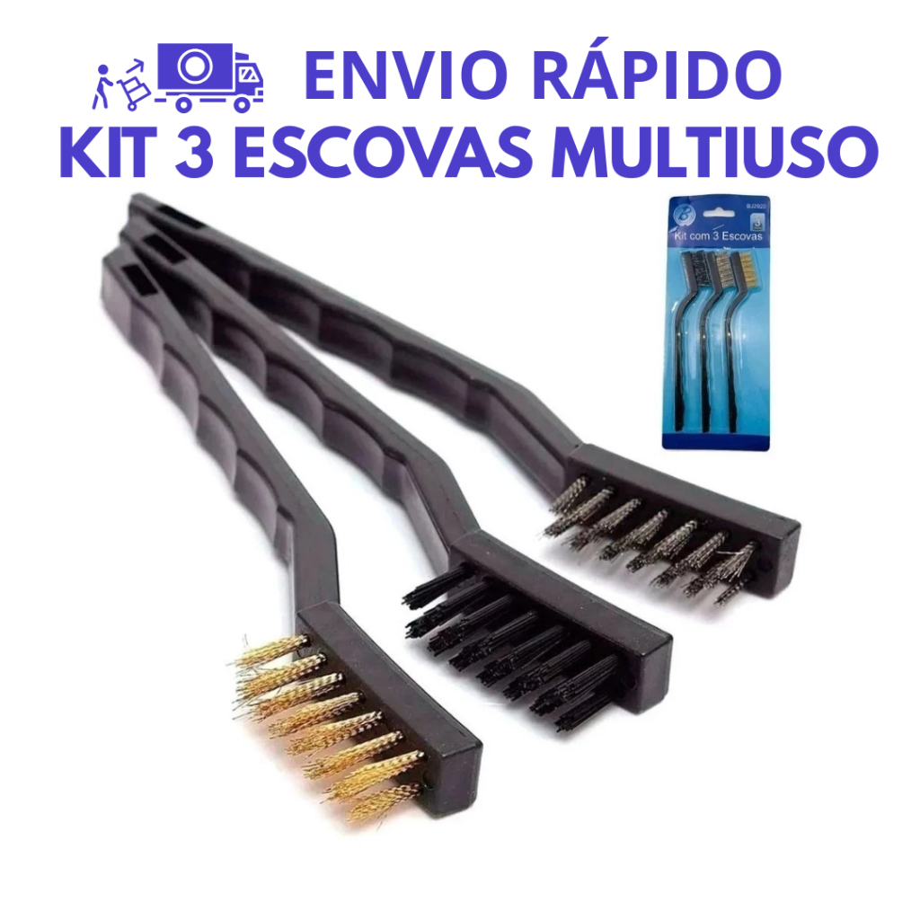 Kit 3 Escovas 3 em 1 Para Limpeza Pesada de Fogão Churraqueira Multiuso Aço Nylon Latão em Oferta na Shopee