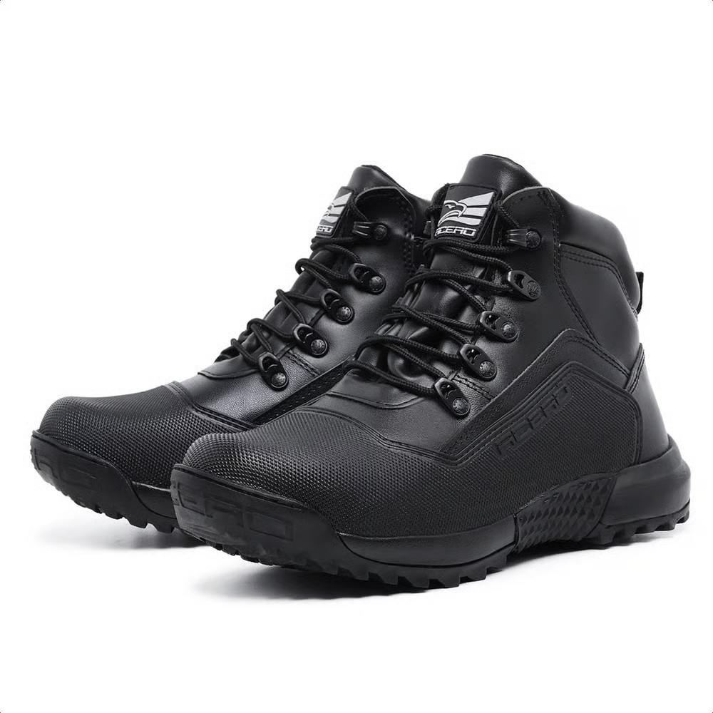 Bota Acero Titan Couro Premium Coturno Militar Tática Trilha Airsoft Leve Resistente Macia Com C.A Para Segurança Botina