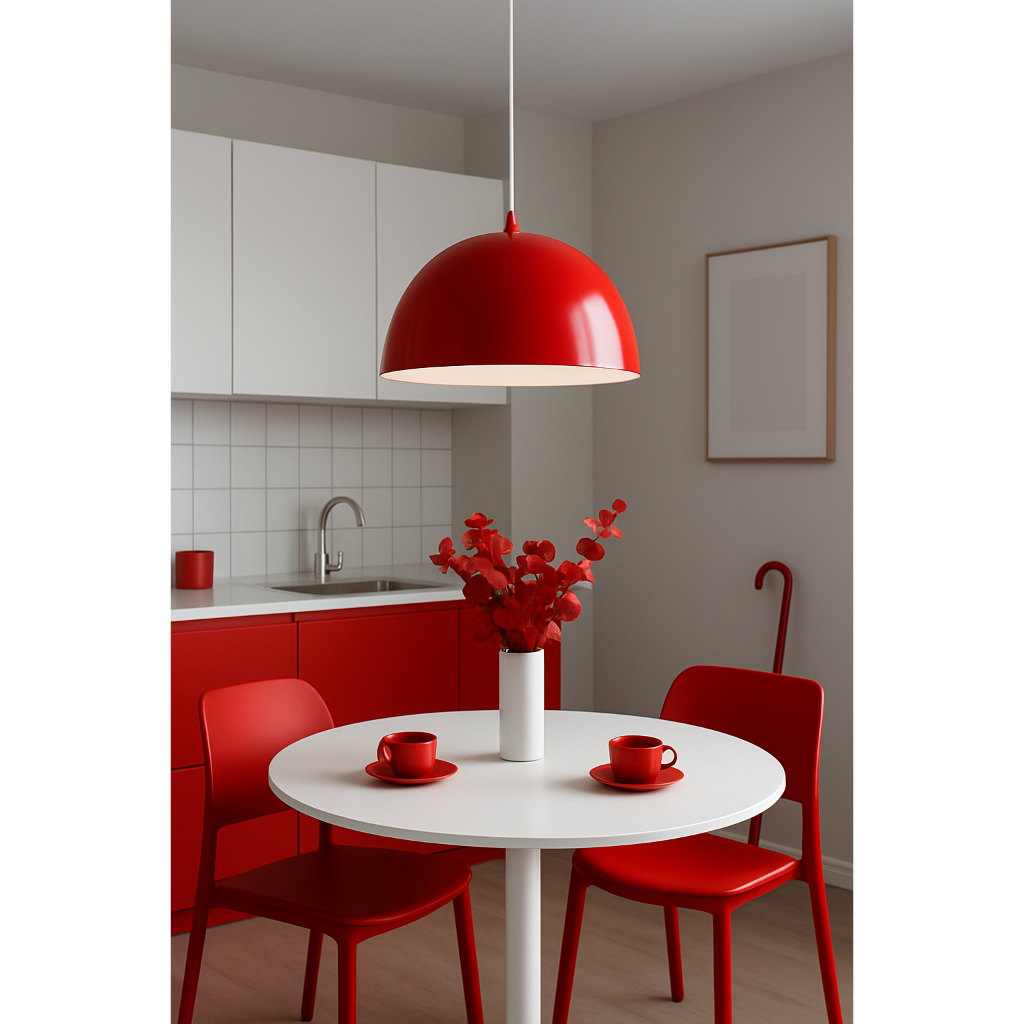 Lustre Pendente Interno Bowl Meia Lua 30 Cm Vermelho / Branco Sala