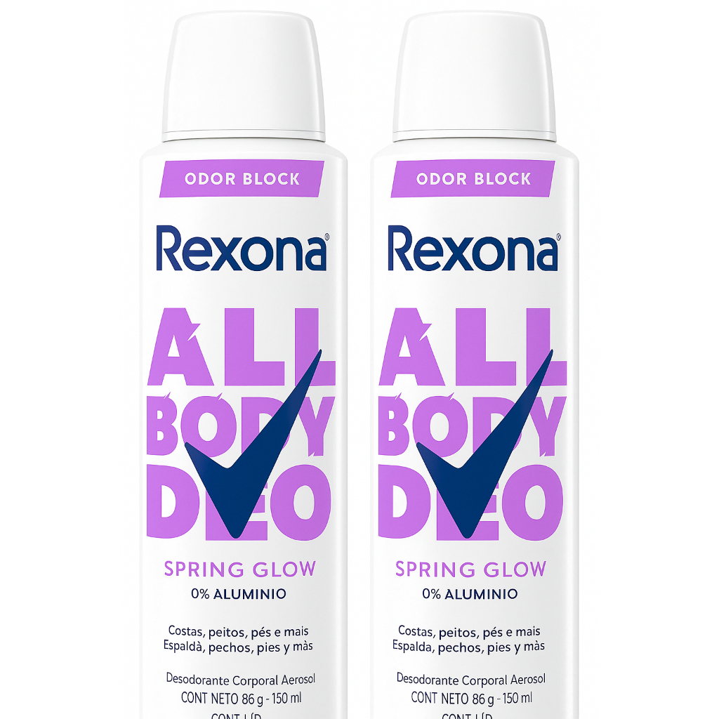 KIT 2UN Rexona All Body, Desodorante Corporal Aerossol, Para o Corpo Todo, Spring 150ml