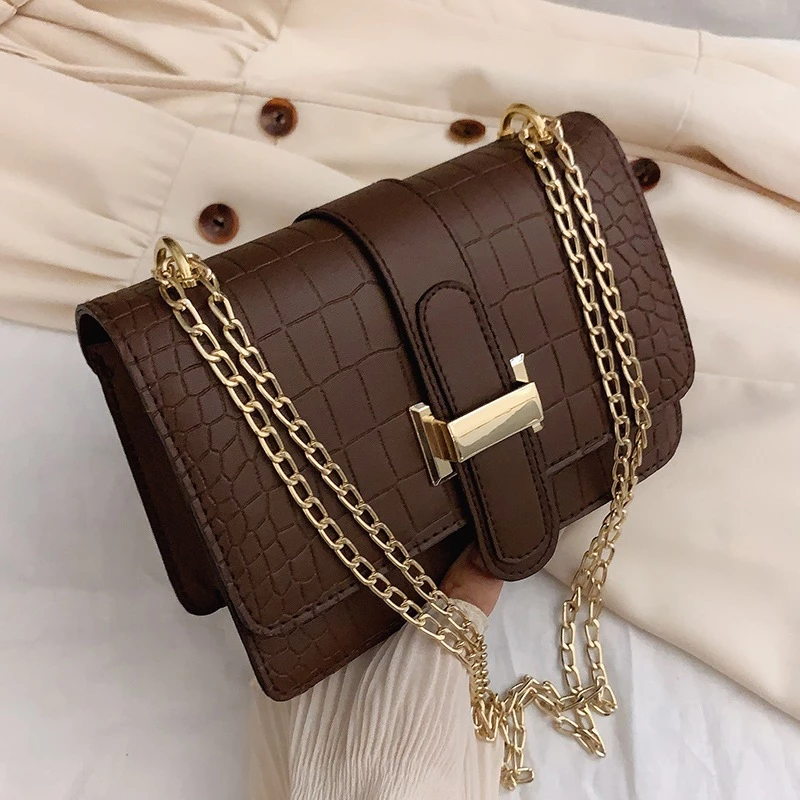 Modelo 9033, bolsa feminina de ombro em PU com corrente, estilo fashion e com textura de pedra. — imagem 1