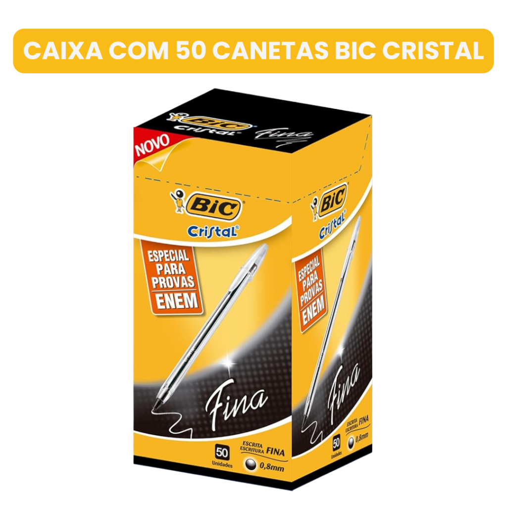 Caixa com 50 Canetas BIC Cristal Fina 0.8mm Preta – Escrita Suave e Precisa em Oferta na Shopee