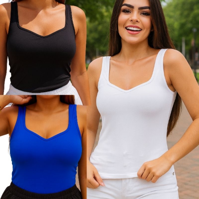 Kit 3 Regata De Suplex Com Bojo Blusa Feminina Alcinha Modeladora Básica Blogueira Afina Cintura Verão Praia Amamentação em Oferta na Shopee