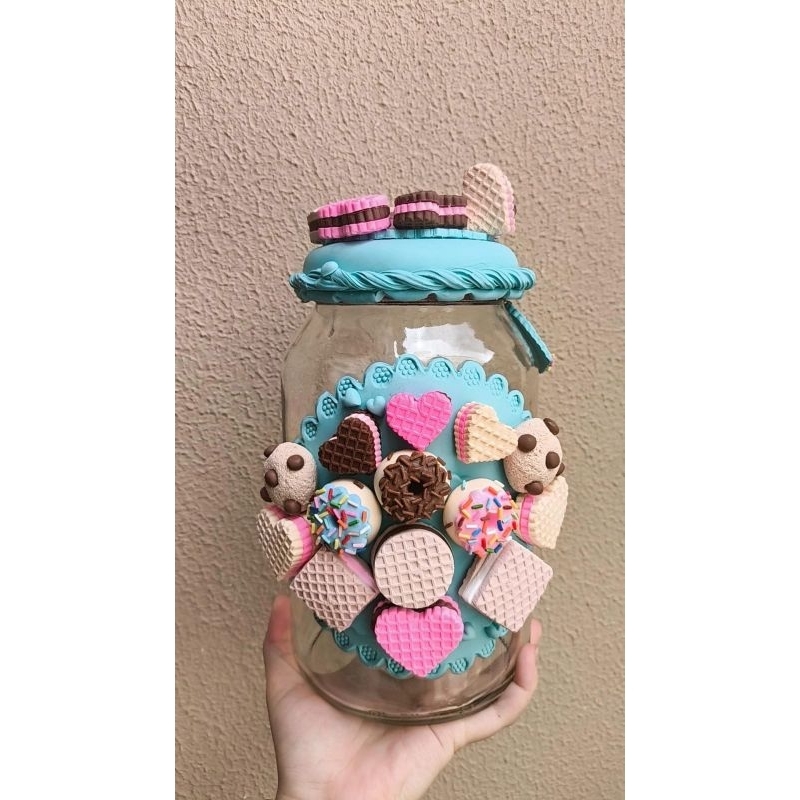 Pote Turquesa de Biscoitos Decorado em Biscuit Cantinho do Café