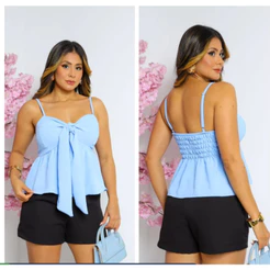 Blusa femenina elegante BATINHA moda 2025/2026 con amarração na parte da frente con alcinha