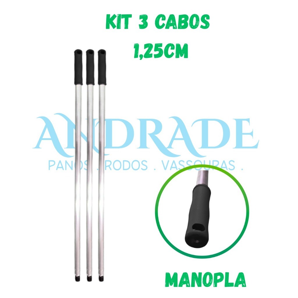 KIT TRES CABOS ALUMINIOS 1,25 MTS P-RODOS E VASSOURAS