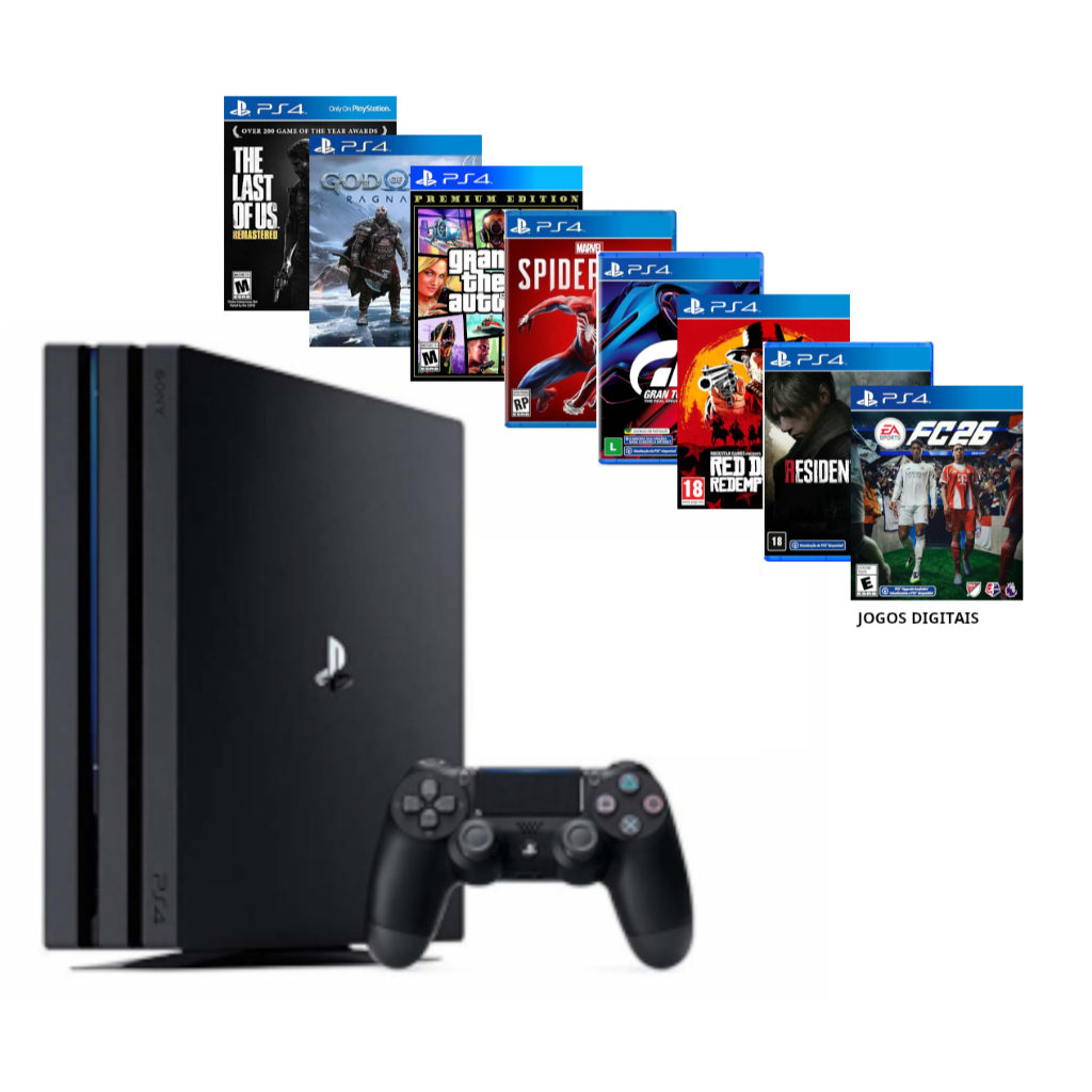 Ps4 Playstation Original PRO Raridade com Controle Sem fio Original - EA FC 25 FIFA 26- GTA 5- GOD RAGANAROK - THE LAST