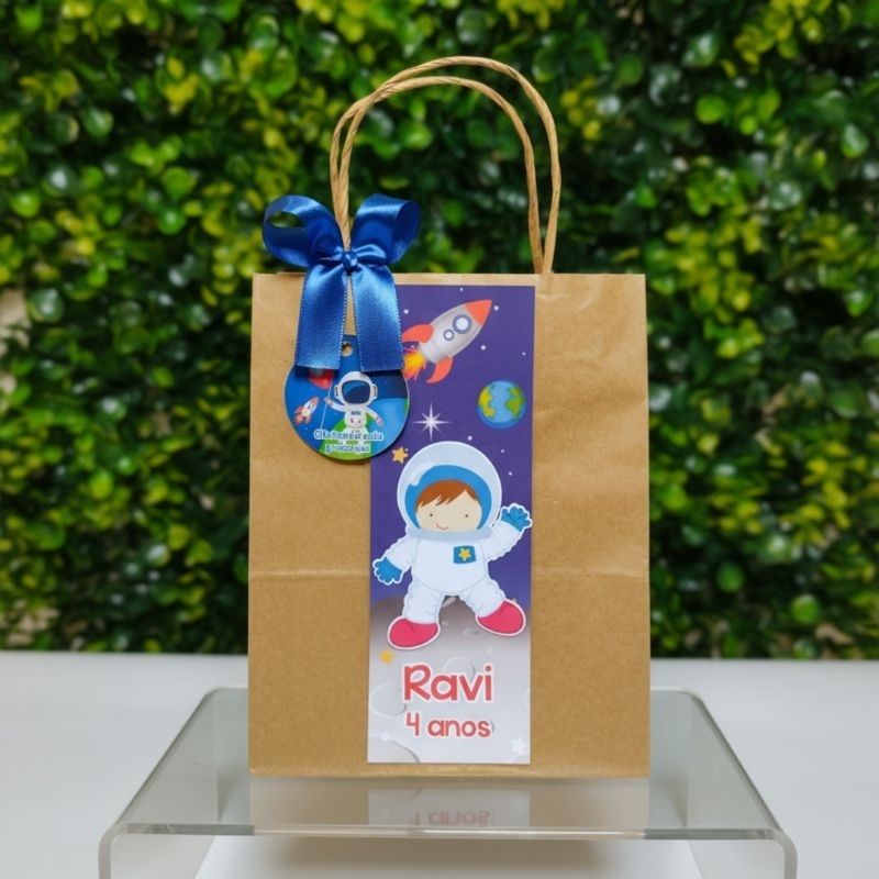 Sacola Kraft Personalizada no tema Astronauta | Lembrancinhas de aniversário infantil Astronauta