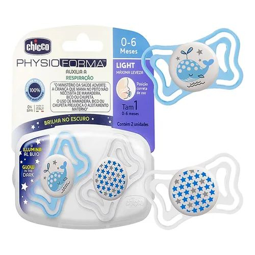 Chupeta Physio Forma Light Silicone Chicco 0-6m Azul Brilha no Escuro em Oferta na Shopee