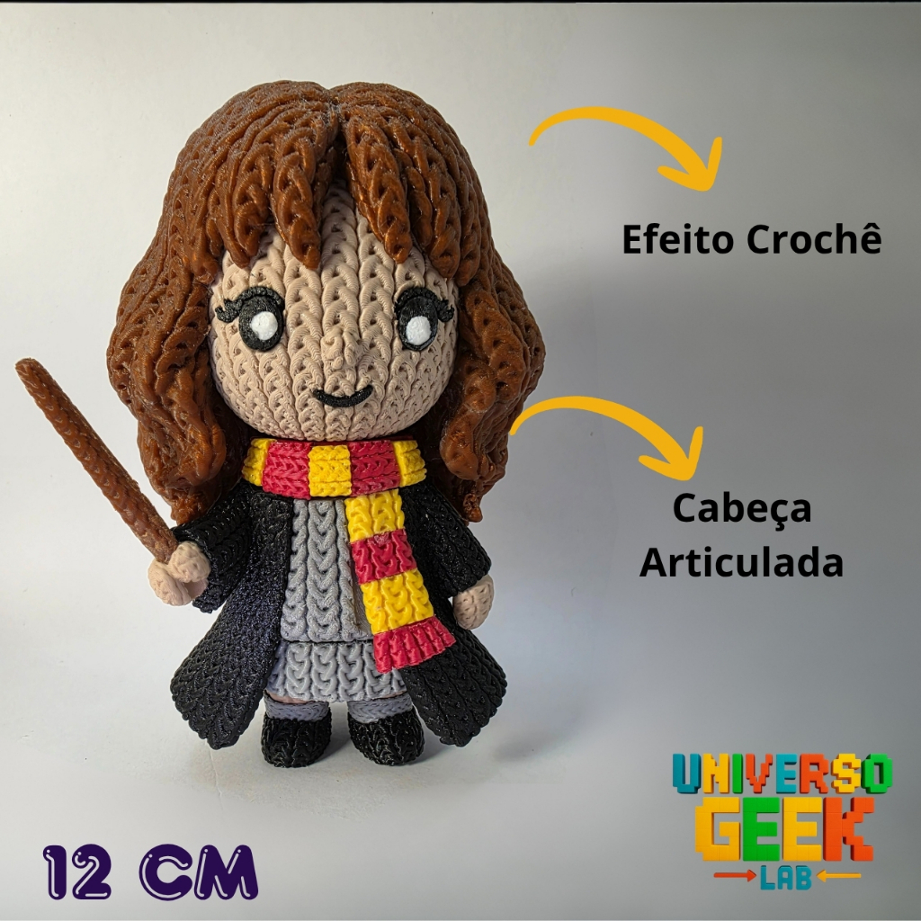 Boneco Hermione Granger Estilo Crochê 12cm Articulado Bruxo Filme Action - Harry Potter Coleção