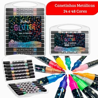 Kit Canetinhas com 24/48 Cores Metálicas Touch Glitter Ponta Dupla em Oferta na Shopee