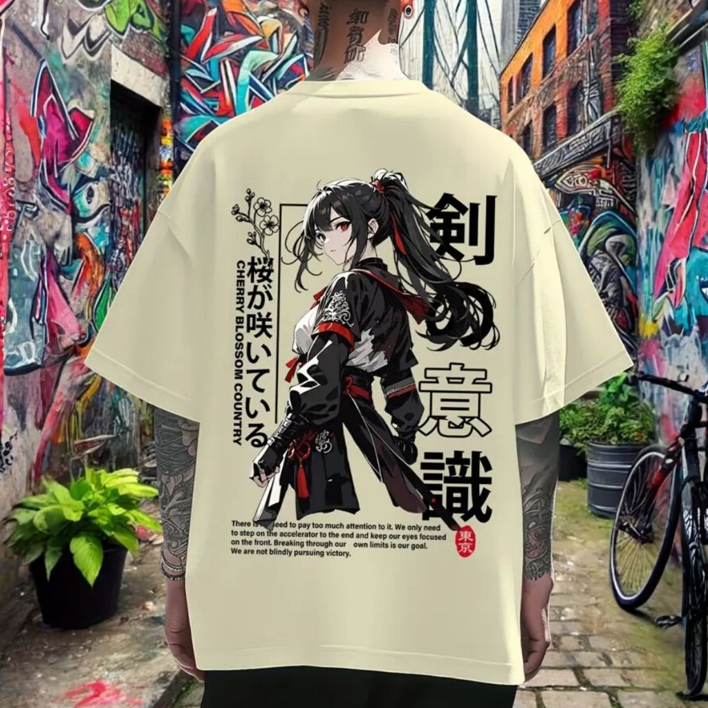 Camiseta Unissex de Anime Japonesa com Arte de Espada Casual Estilo Mangá Streetwear Urban Style