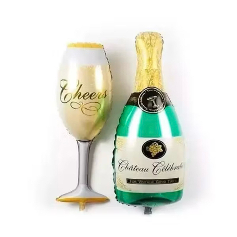 BALÃO GARRAFA DE CHAMPANHE + BALÃO TAÇA DE CHAMPANHE | 80CM CADA | ANO NOVO | METALIZADO | DECORAÇÃO DE FESTA | NATAL