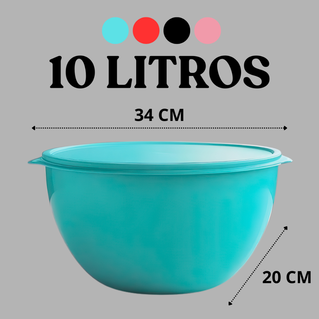 - Bacia Plástica Tapoer 10 Litros com Tampa - Tijela Para Churrasco, Saladas e Misturas - Resistente em Oferta na Shopee